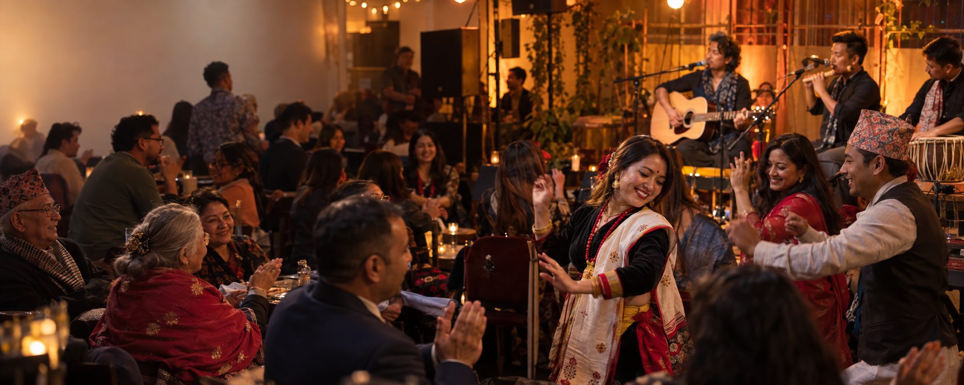 Illustrative image of a Nepalese cultural music gathering